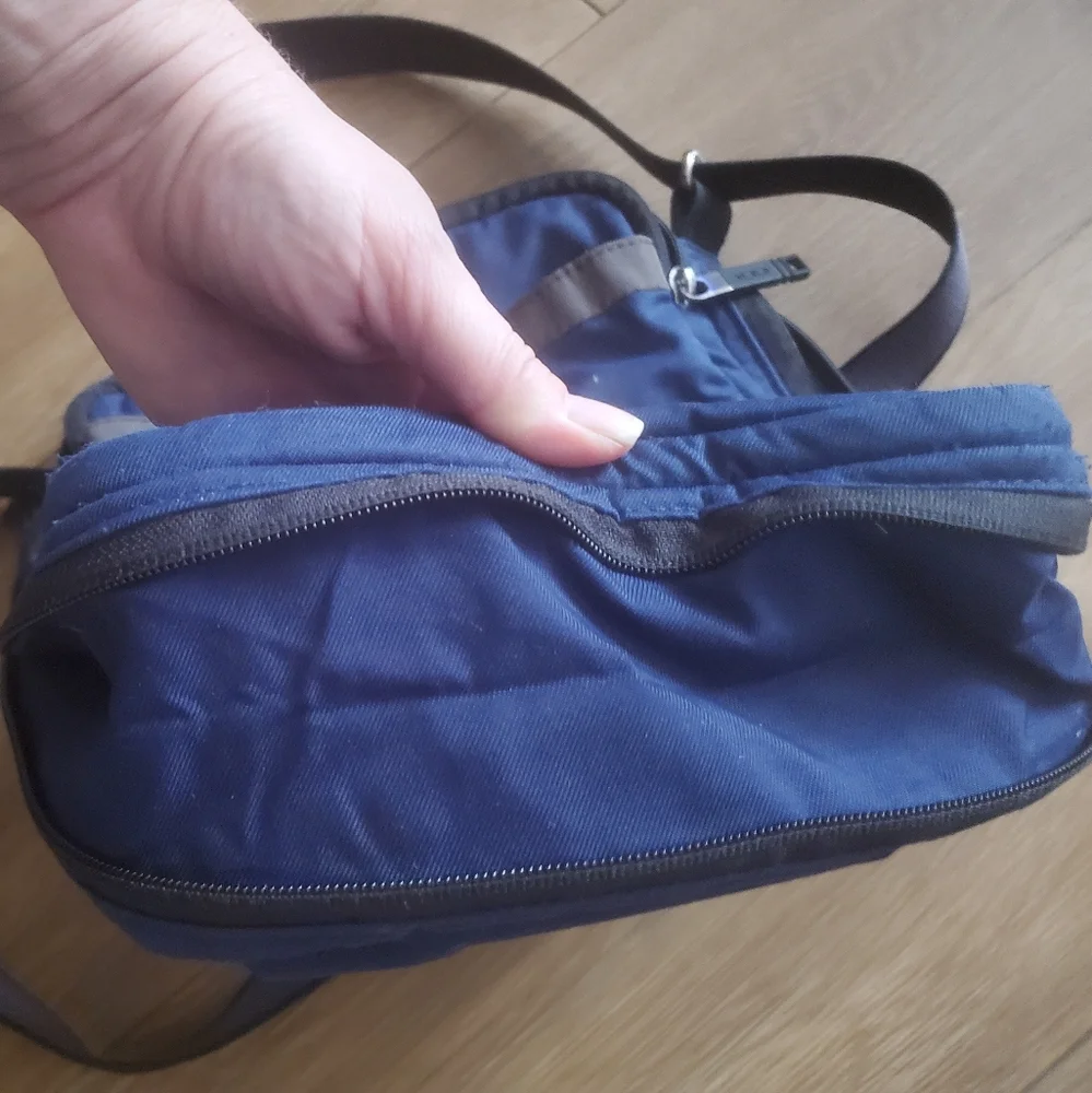 TUMI Navy Blue Organizer Travel Crossbody Bag.